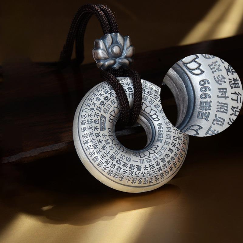 Tibetan Ashtamangala Six-True-Words Mantra Silver Pendant