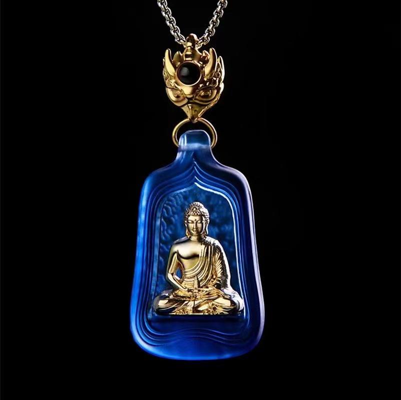 Tibetan  Buddha Golden Plated Glaze Pendant