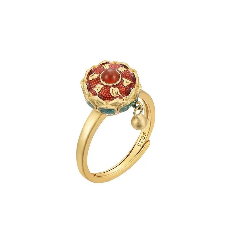 Tibetan Prayer Wheel Mantra 925 Silver Ring