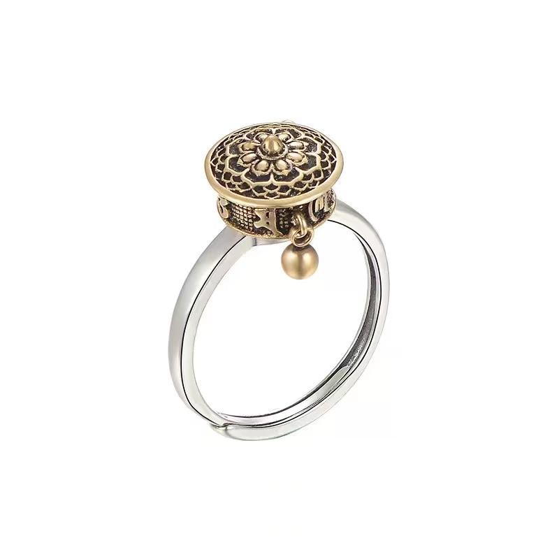 Tibetan Prayer Wheel Mantra 925 Silver Ring