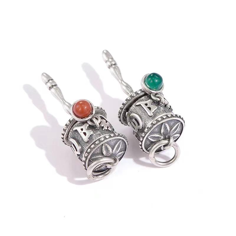 925 Silver Tibetan Prayer Wheel Agate Pendant & Earrings-Calm Motion