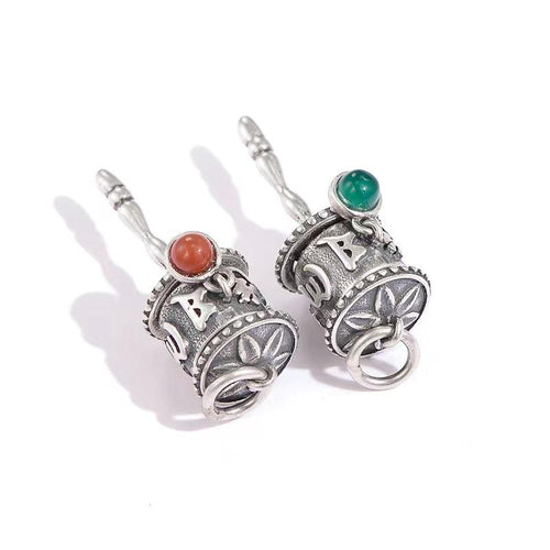 925 Silver Tibetan Prayer Wheel Agate Pendant & Earrings-Calm Motion