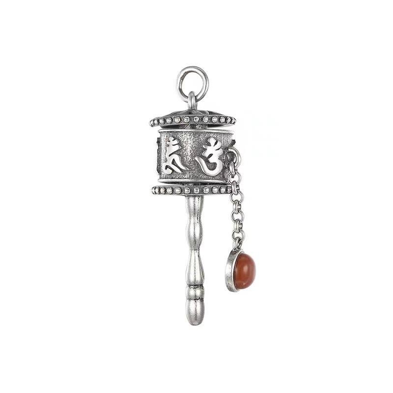 925 Silver Tibetan Prayer Wheel Agate Pendant & Earrings-Calm Motion