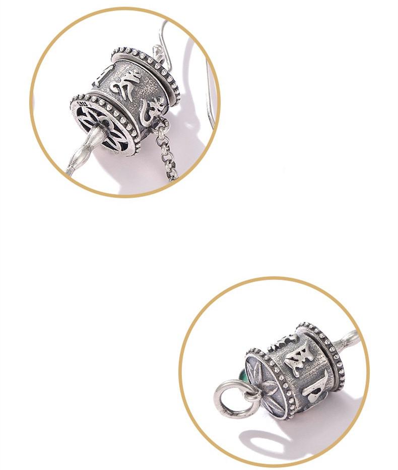 925 Silver Tibetan Prayer Wheel Agate Pendant & Earrings-Calm Motion