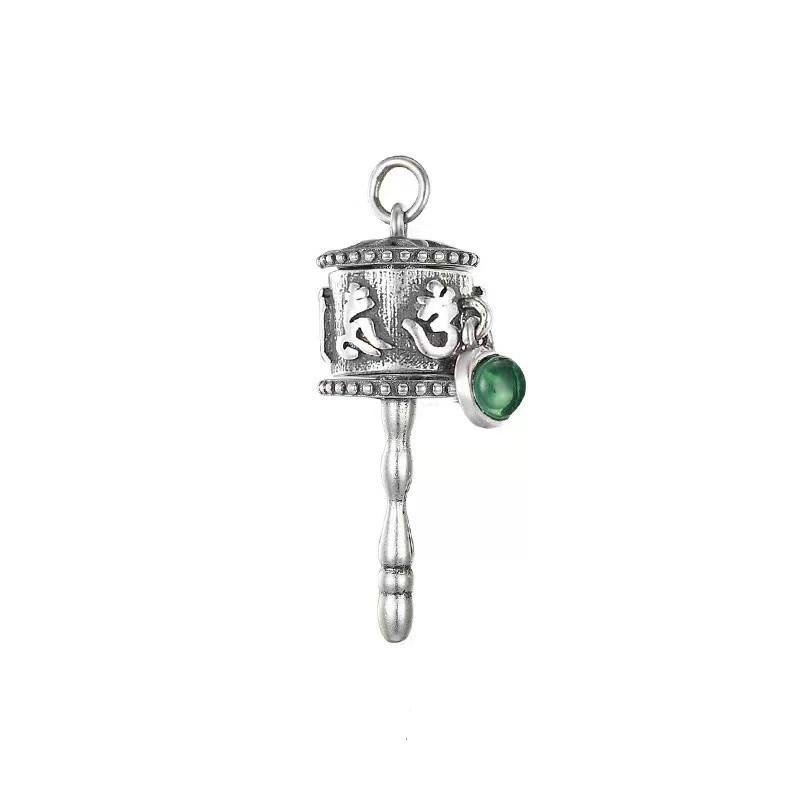 925 Silver Tibetan Prayer Wheel Agate Pendant & Earrings-Calm Motion