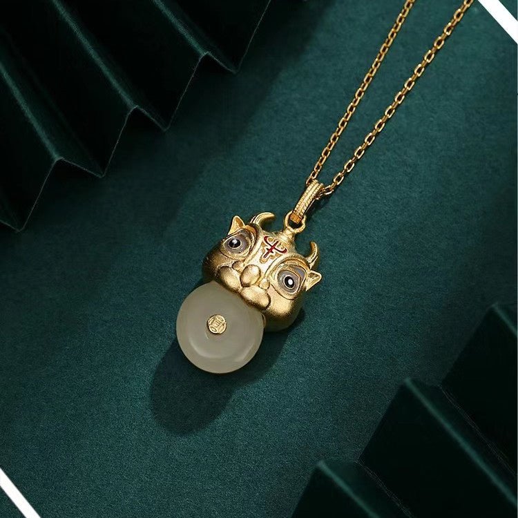 Wealth Bull Jade Necklace-Fengshui Ox Coin