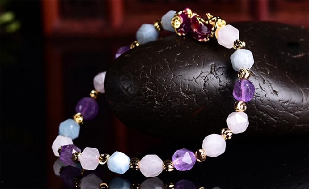 Wealth Pixiu Charm In Natural Amethyst Bracelet