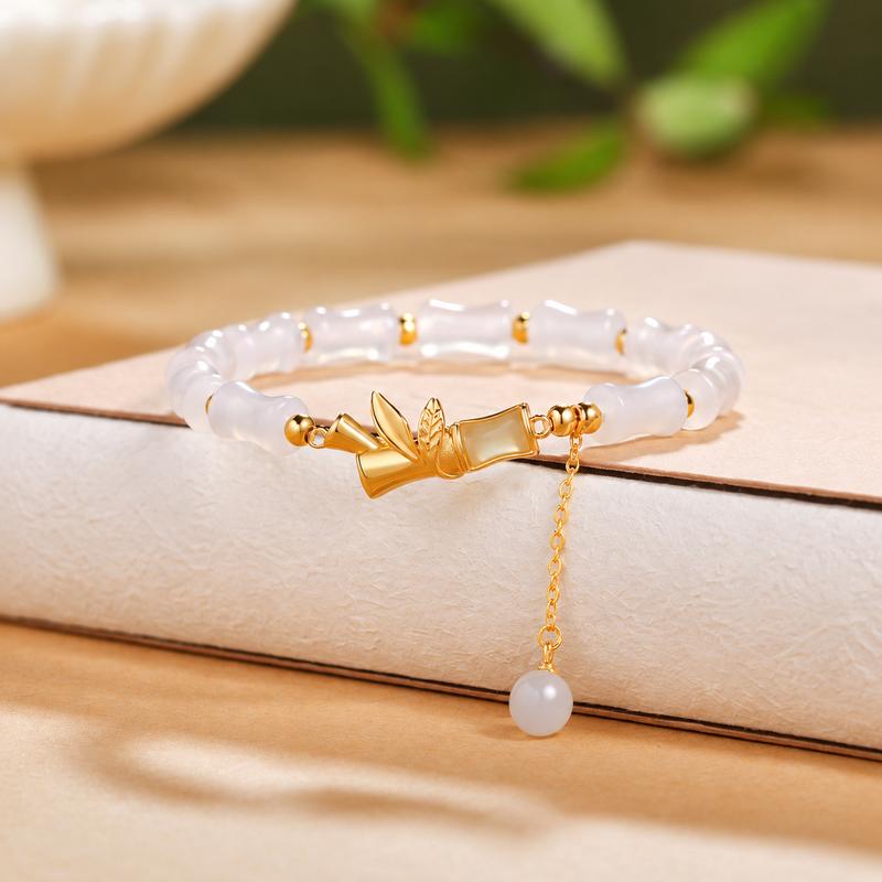 White Chalcedony Bamboo Bracelet-Gentle Growth