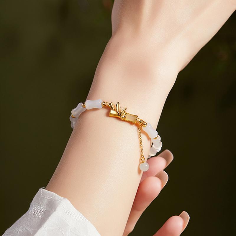 White Chalcedony Bamboo Bracelet-Gentle Growth