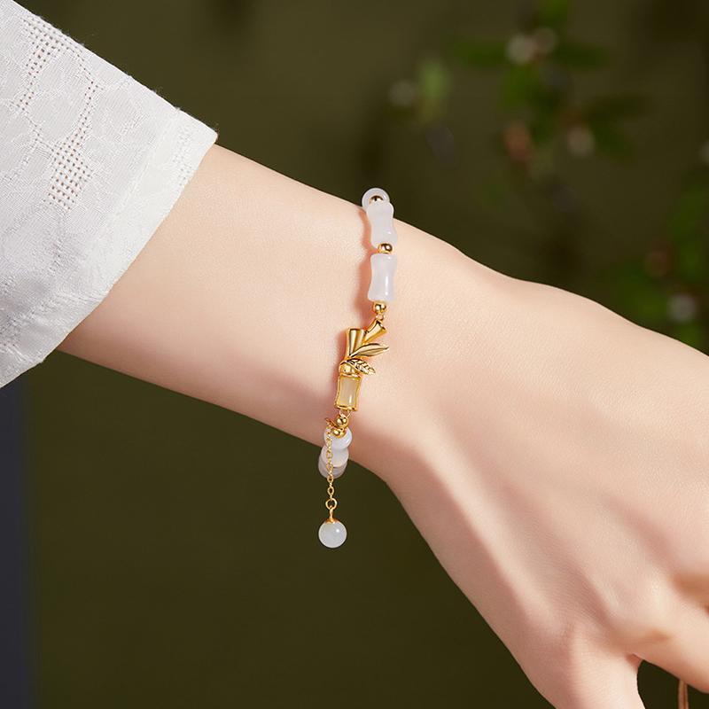 White Chalcedony Bamboo Bracelet-Gentle Growth