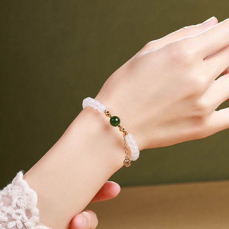 White Chalcedony Coin Charm Jasper Bracelet-Quiet Grace