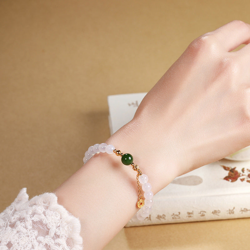 White Chalcedony Coin Charm Jasper Bracelet-Quiet Grace