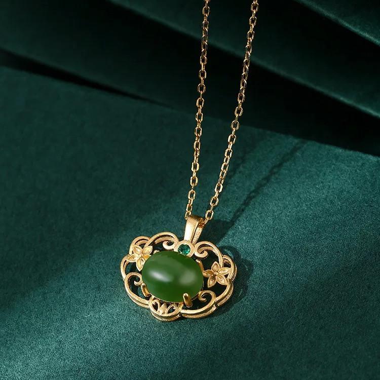 White Jade 18K Gold Plated 925 Silver Fengshui Necklace