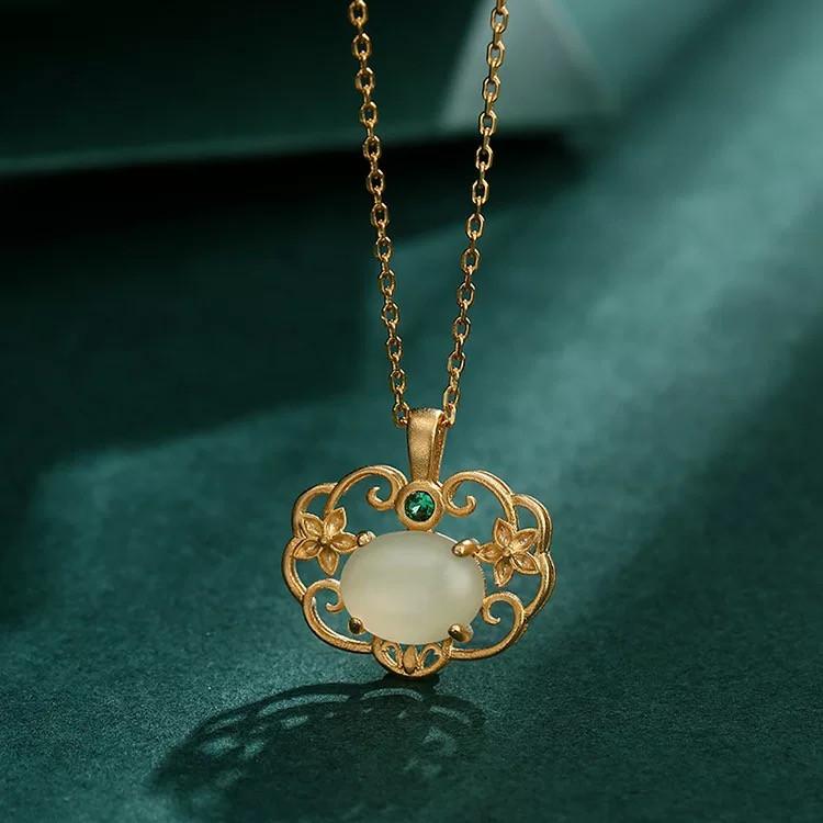 White Jade 18K Gold Plated 925 Silver Fengshui Necklace