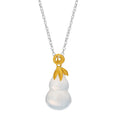 White Jade Calabash Gold Coin Knot Wealth Pendant 925 Silver Necklace