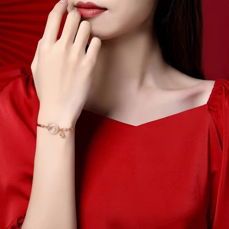 White Jade Fu Red String Bracelet