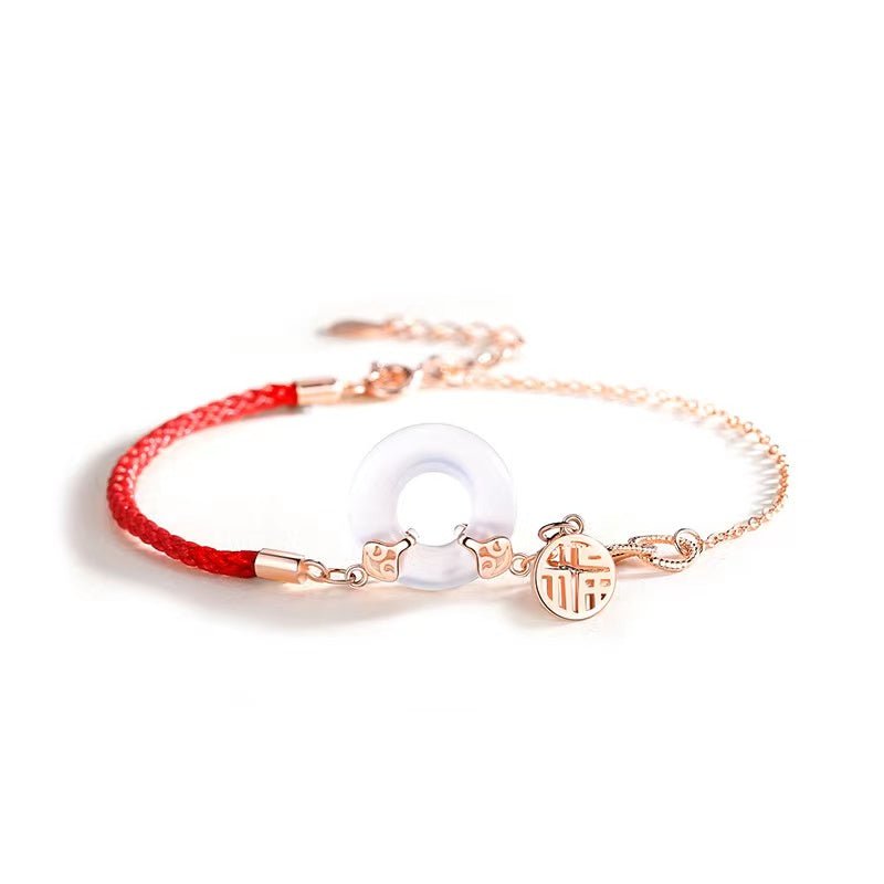 White Jade Fu Red String Bracelet