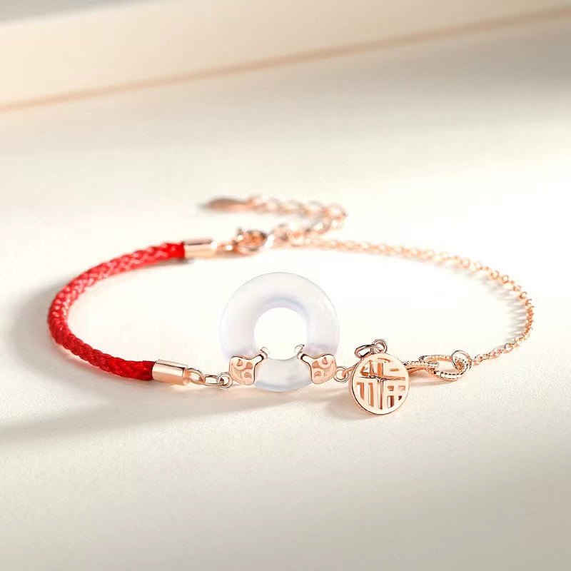 White Jade Fu Red String Bracelet