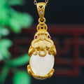 White Jade Gold Pixiu Lucky Pendant Necklace