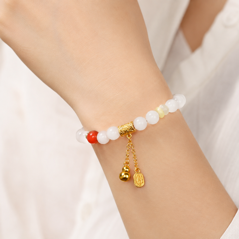Fortune in Reach-White Jade Gourd Agate Bracelet