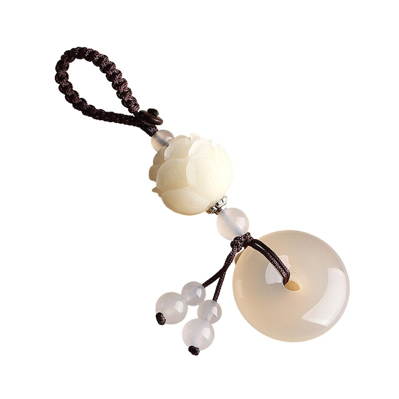 White Jade Keychain-White Lotus Flower