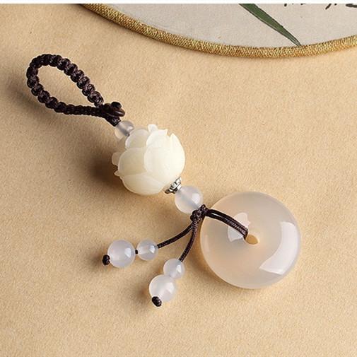 White Jade Keychain-White Lotus Flower