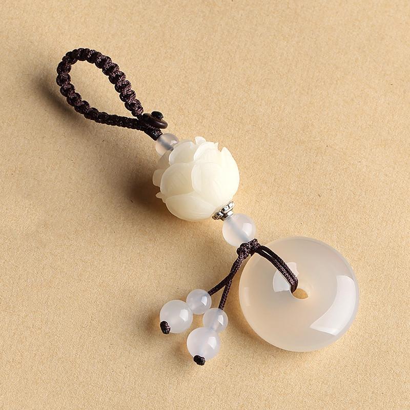 White Jade Keychain-White Lotus Flower
