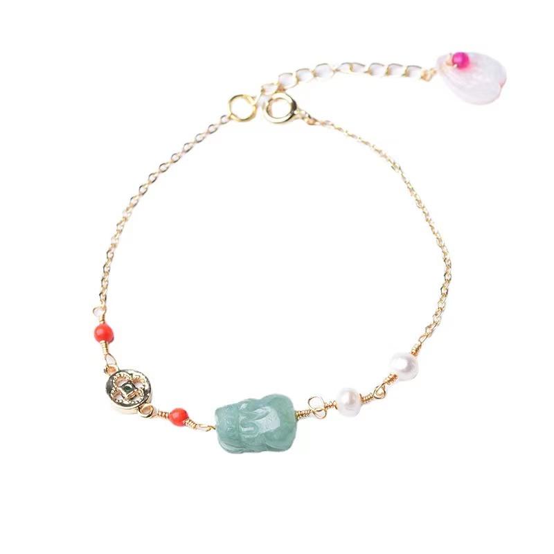 White Jade Pixiu Bracelet-Fengshui Wealth Coins