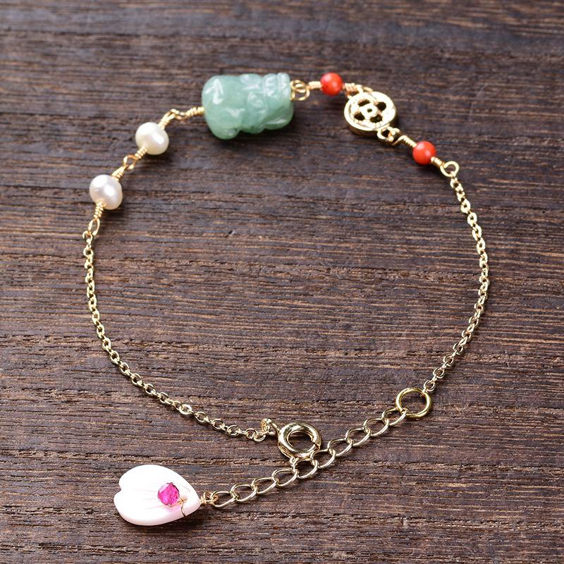 White Jade Pixiu Bracelet-Fengshui Wealth Coins