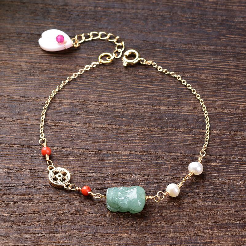 White Jade Pixiu Bracelet-Fengshui Wealth Coins