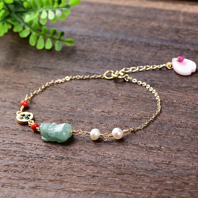 White Jade Pixiu Bracelet-Fengshui Wealth Coins