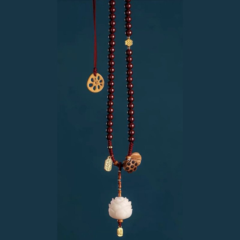 White Lotus Cinnabar Bead Car Pendant
