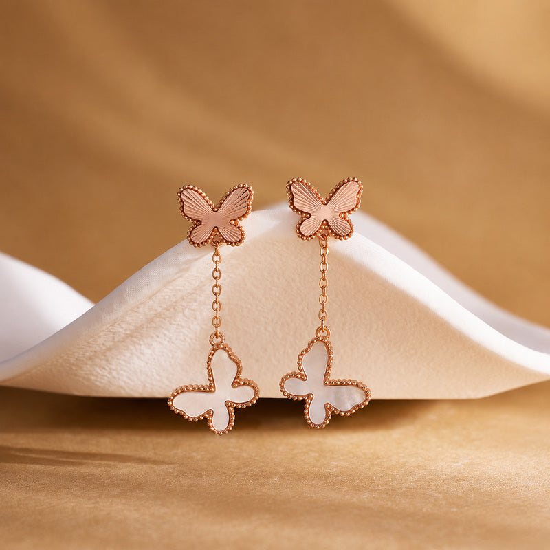 Natural White Mother-of-Pearl Butterfly S925 Silver Earrings-A Delicate Flutter