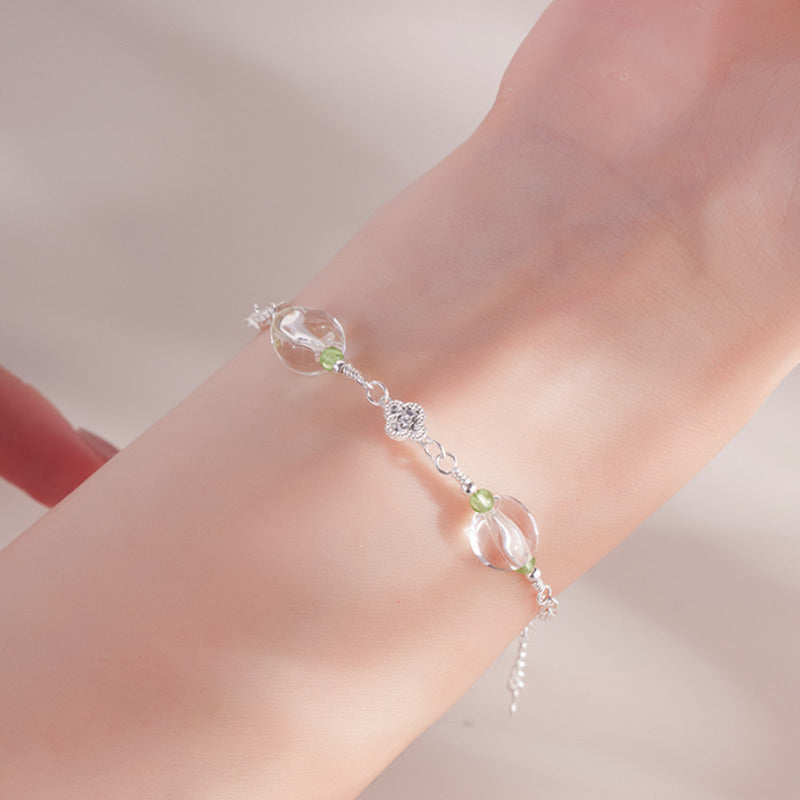 White Quartz Clover Peridot Bracelet-Gentle Clarity