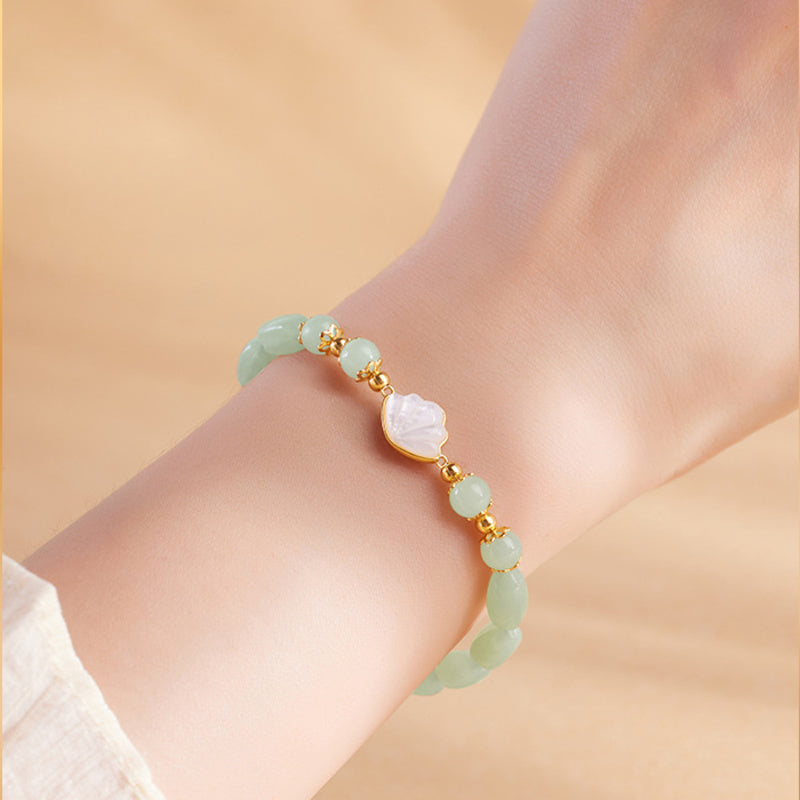 White Shell Fan Nephrite Jade Bracelet-Gentle Clarity