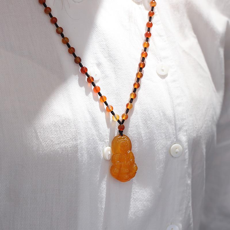 Yellow Chalcedony Guan Yin Buddha Pendant Necklace