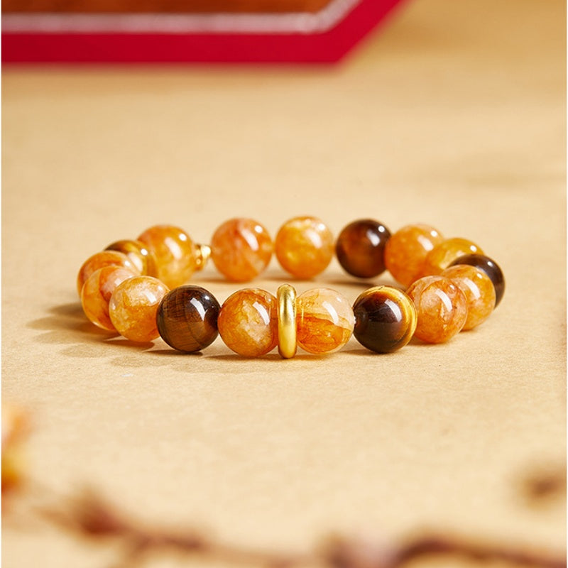 Yellow Inclusion Quartz Tiger's Eye Bracelet-Golden Wishes