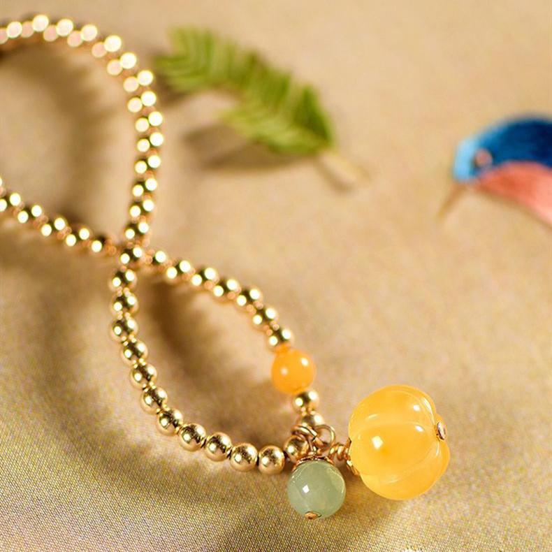 Yellow Jade Pumpkin Golden Beads Abundance Bracelet
