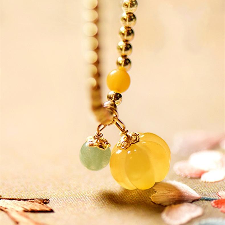 Yellow Jade Pumpkin Golden Beads Abundance Bracelet