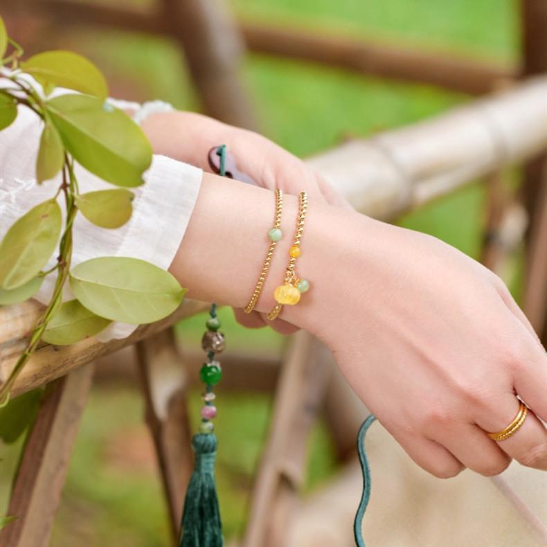 Yellow Jade Pumpkin Golden Beads Abundance Bracelet