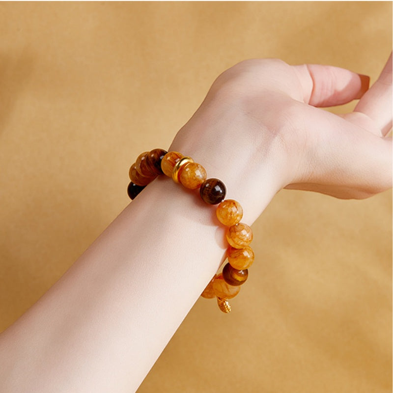 Yellow Inclusion Quartz Tiger's Eye Bracelet-Golden Wishes