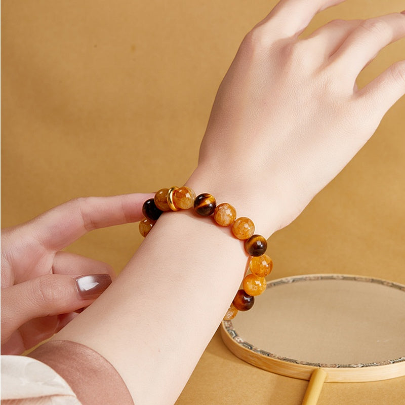 Yellow Inclusion Quartz Tiger's Eye Bracelet-Golden Wishes