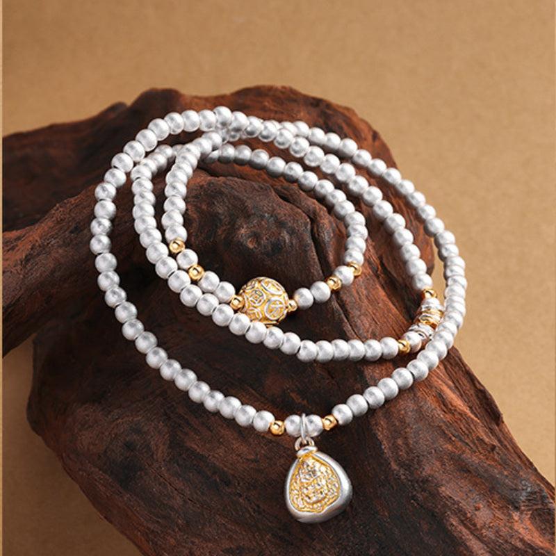 999 Silver Yellow Wealth Deity Triple-Wrap Bracelet-Grounded Abundance