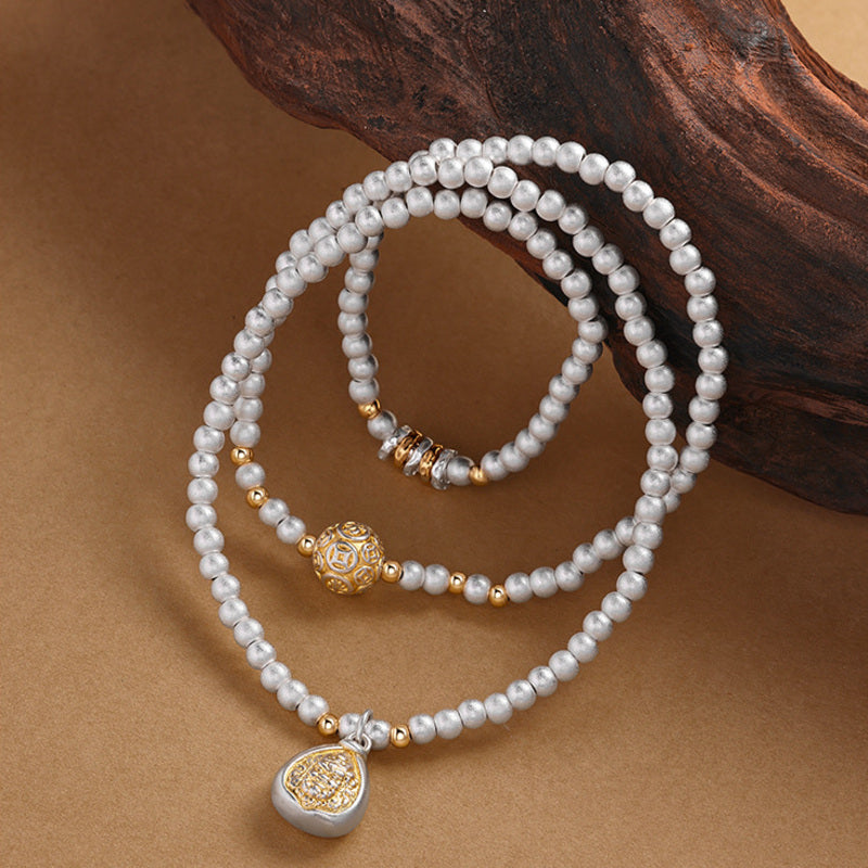 999 Silver Yellow Wealth Deity Triple-Wrap Bracelet-Grounded Abundance