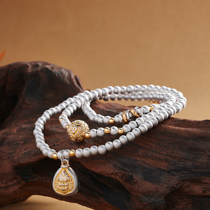 999 Silver Yellow Wealth Deity Triple-Wrap Bracelet-Grounded Abundance