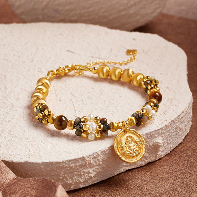 Pietersite Yellow Wealth Deity Pearl Bracelet-Grounded Generosity