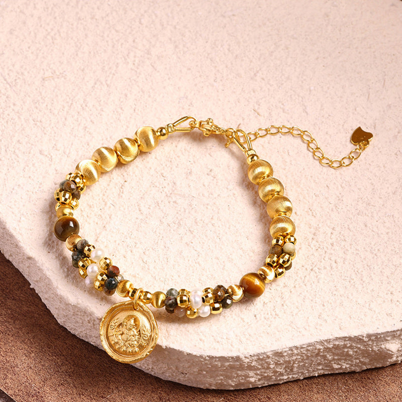 Pietersite Yellow Wealth Deity Pearl Bracelet-Grounded Generosity